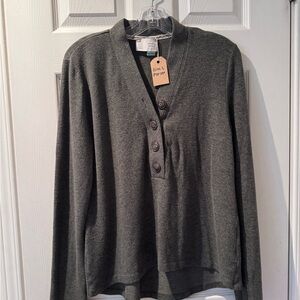 Women’s Cozy V-Neck Button Pullover Sweater - Olive green